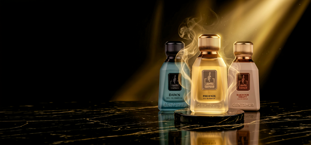 Luxury perfume gift collection displayed on a reflective dark surface - GentsHub