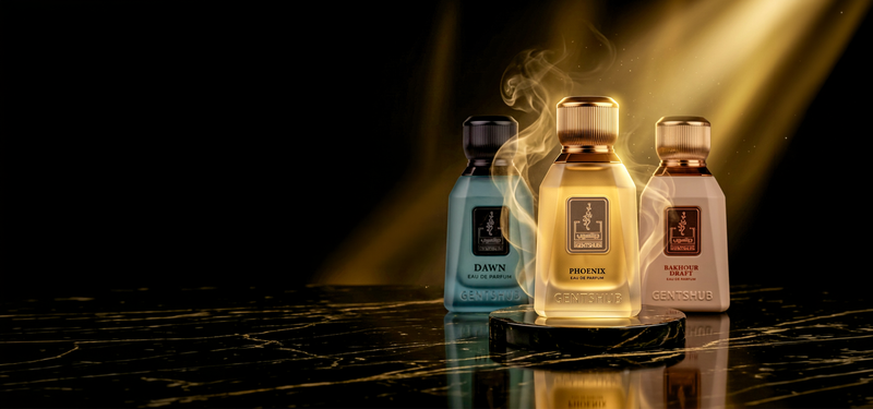 Luxury perfume gift collection displayed on a reflective dark surface - GentsHub