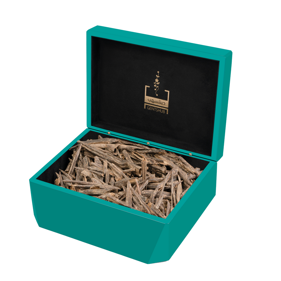Luxury Teal Oud Presentation Box with Gold Gentshub Logo